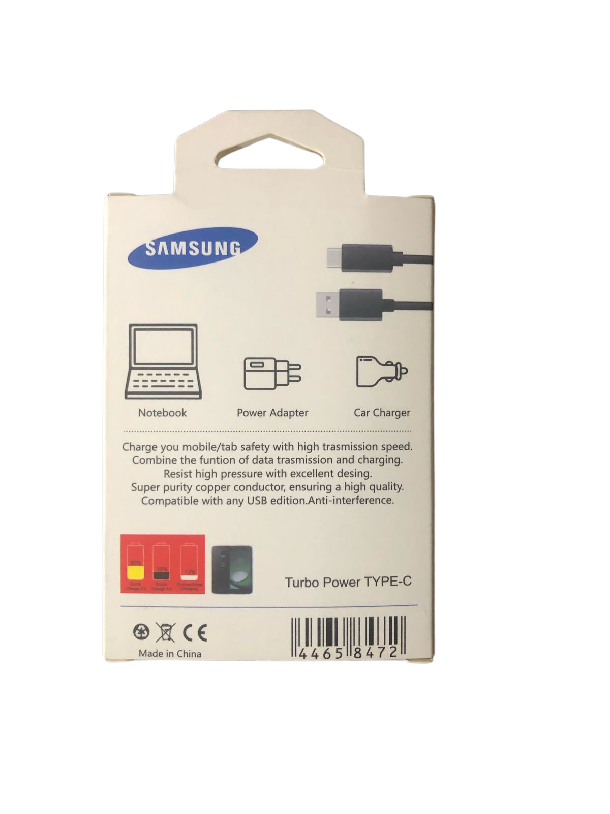Cable Tipo C Samsung 3a Carga Rápida Usb 3.0 1m